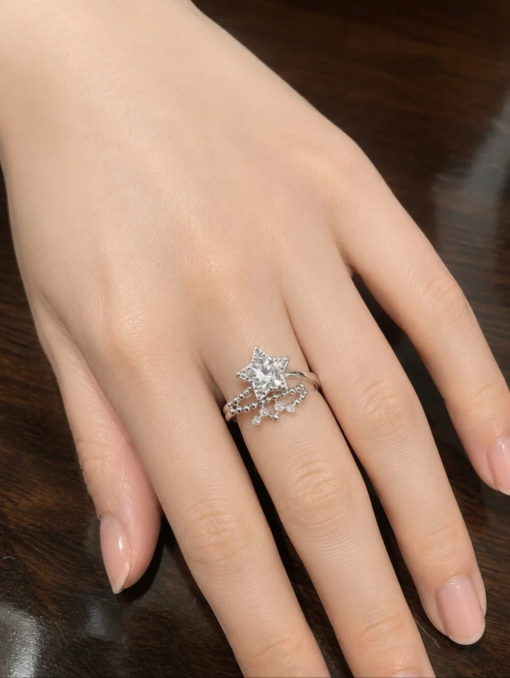 Sterling Silver Star Halo Ring - Silver